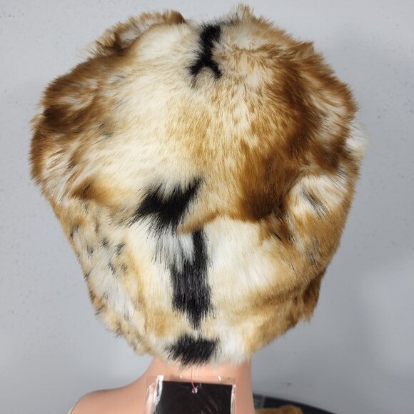 NWT~PAMELA MCCOY~BROWN BLACK FAUX FOX MINK FUR ANIMAL PRINT STOLE SCARF WRAP HAT - Picture 13 of 16